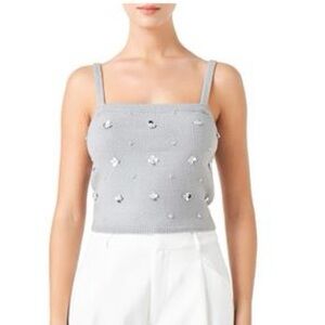 NWT Endless Rose Sequins Floral Embroidery Knit Top, Heather Grey, Size L